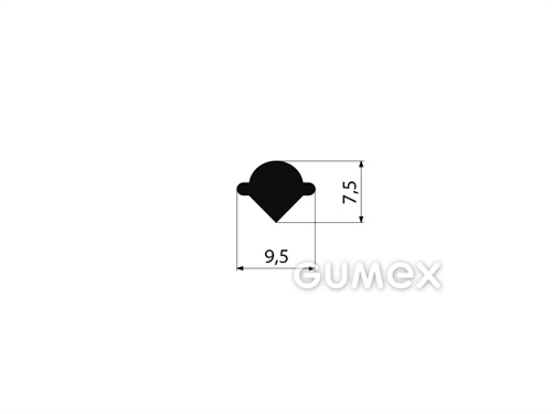 Gummikeil für Profile für Fahrzeugfenster, 7,5x9,5mm, 80°ShA, EPDM, -40°C/+100°C, schwarz, 